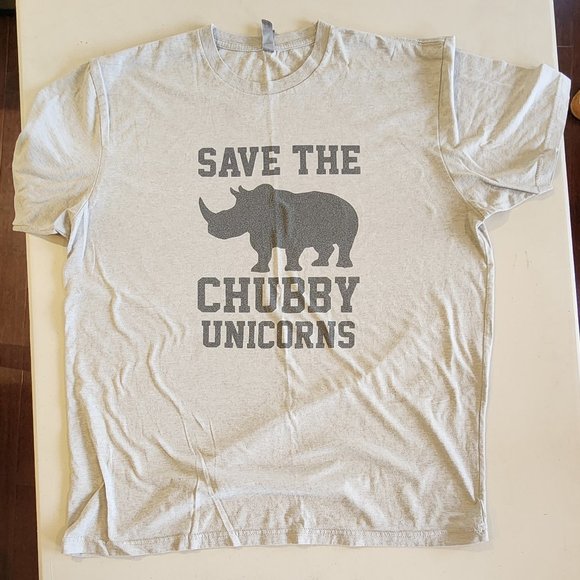 Next Level Grey Gray heather Save The Chubby Unicorns Rhino Shirt - Picture 1 of 3